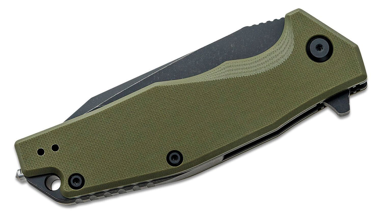 Steel Will Warbot Folding Knife 3.5" Part Serrated D2 Steel Blade Green Handle