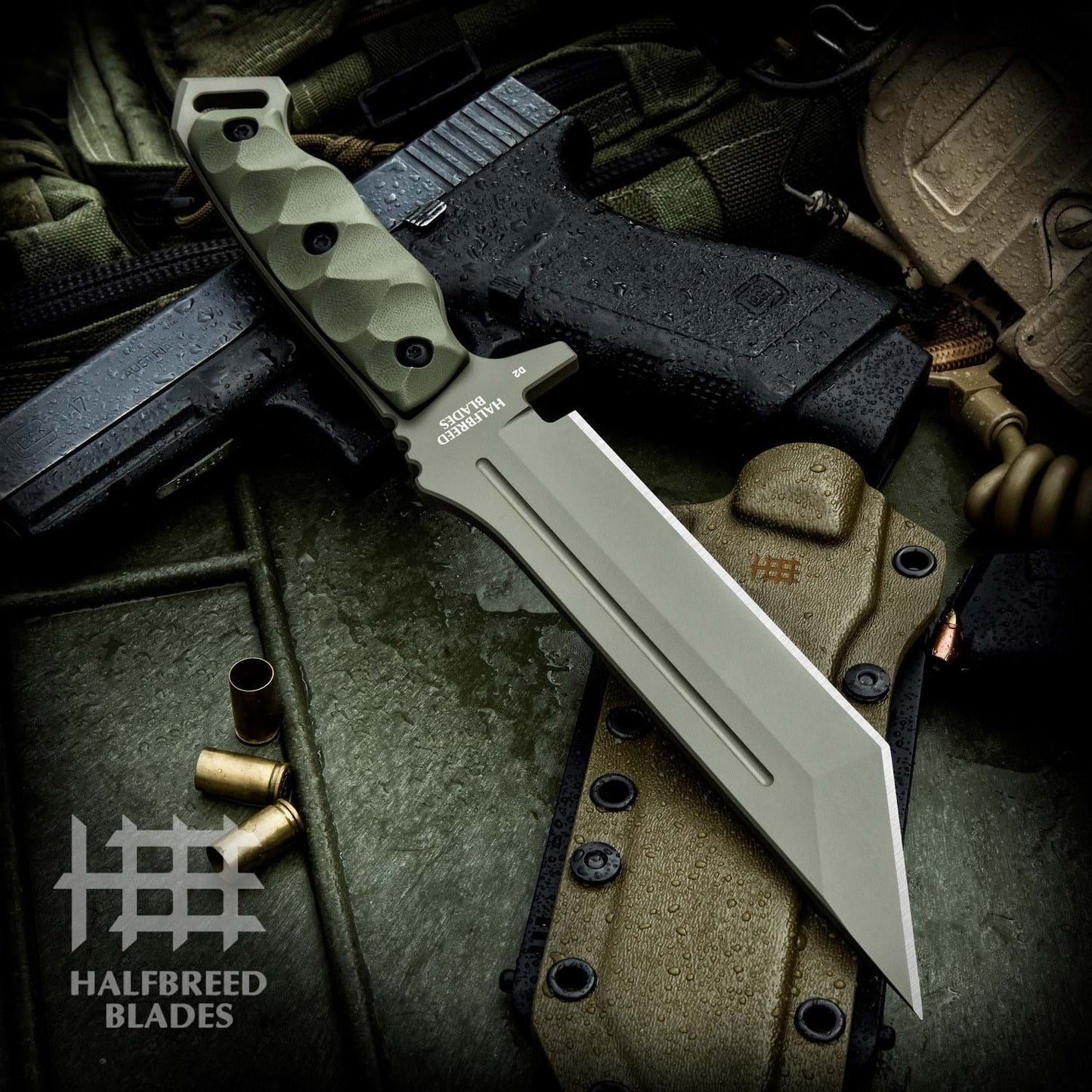 Halfbreed Blades Medium Infantry Fixed Blade Knife G10 Handle K110 D2 Tool Steel