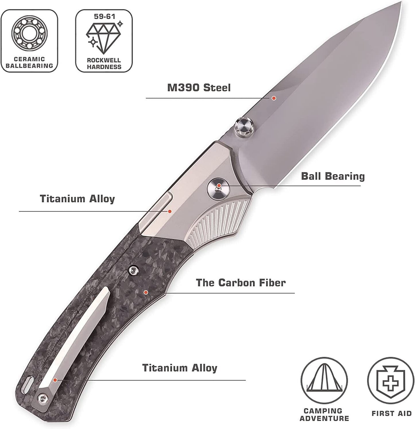 REMETTE Folding Pocket Knife (WD107), Button Lock, Pearlescent M390 Blade