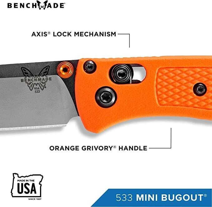 NEW Benchmade 533 EDC Mini Bugout 2.875" Plain Edge CPM-S30V Blade Orange