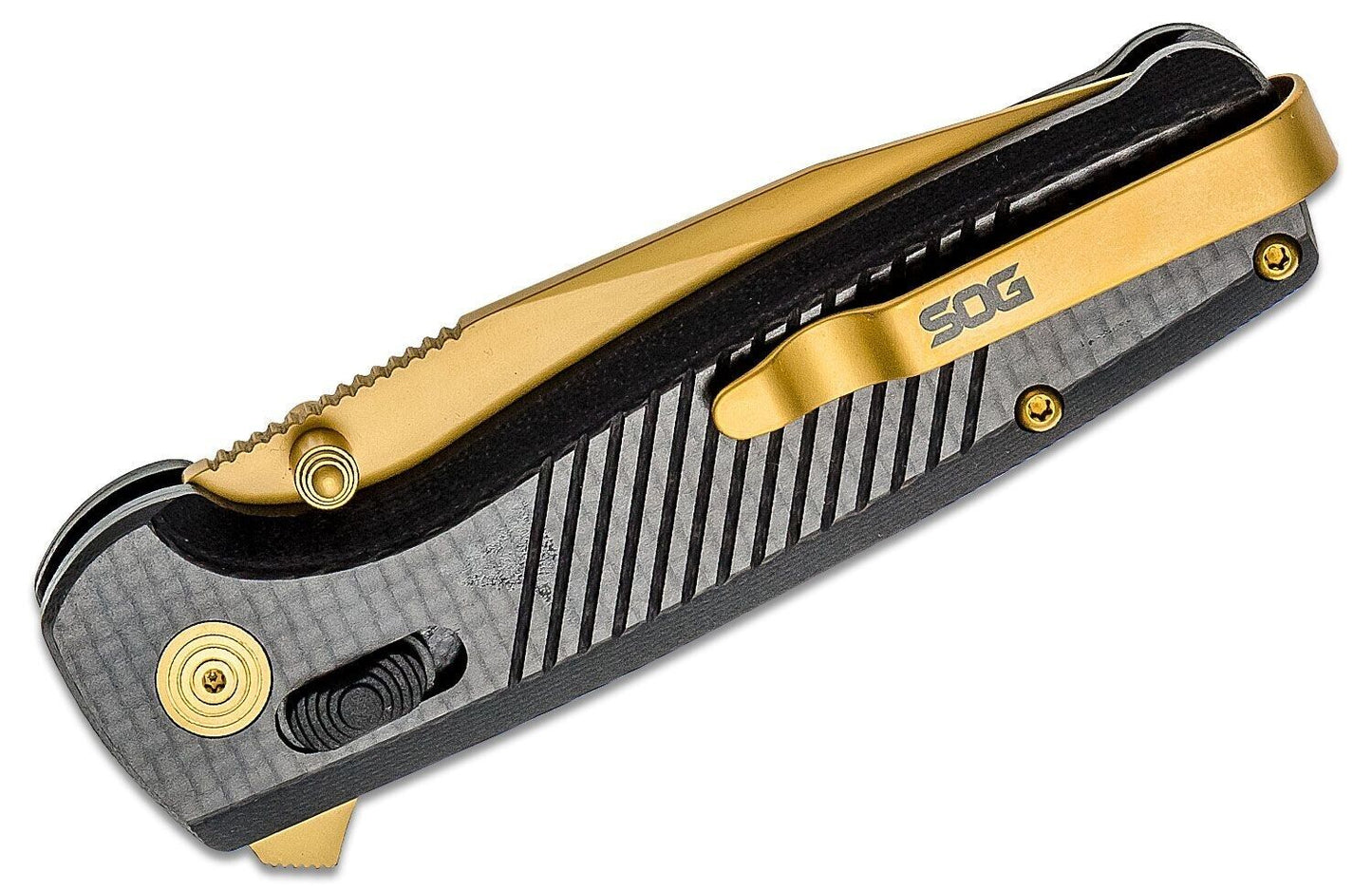 NEW SOG Terminus XR LTE Flipper Knife 2.95" Gold TiNi S35VN Carbon Fiber Handles