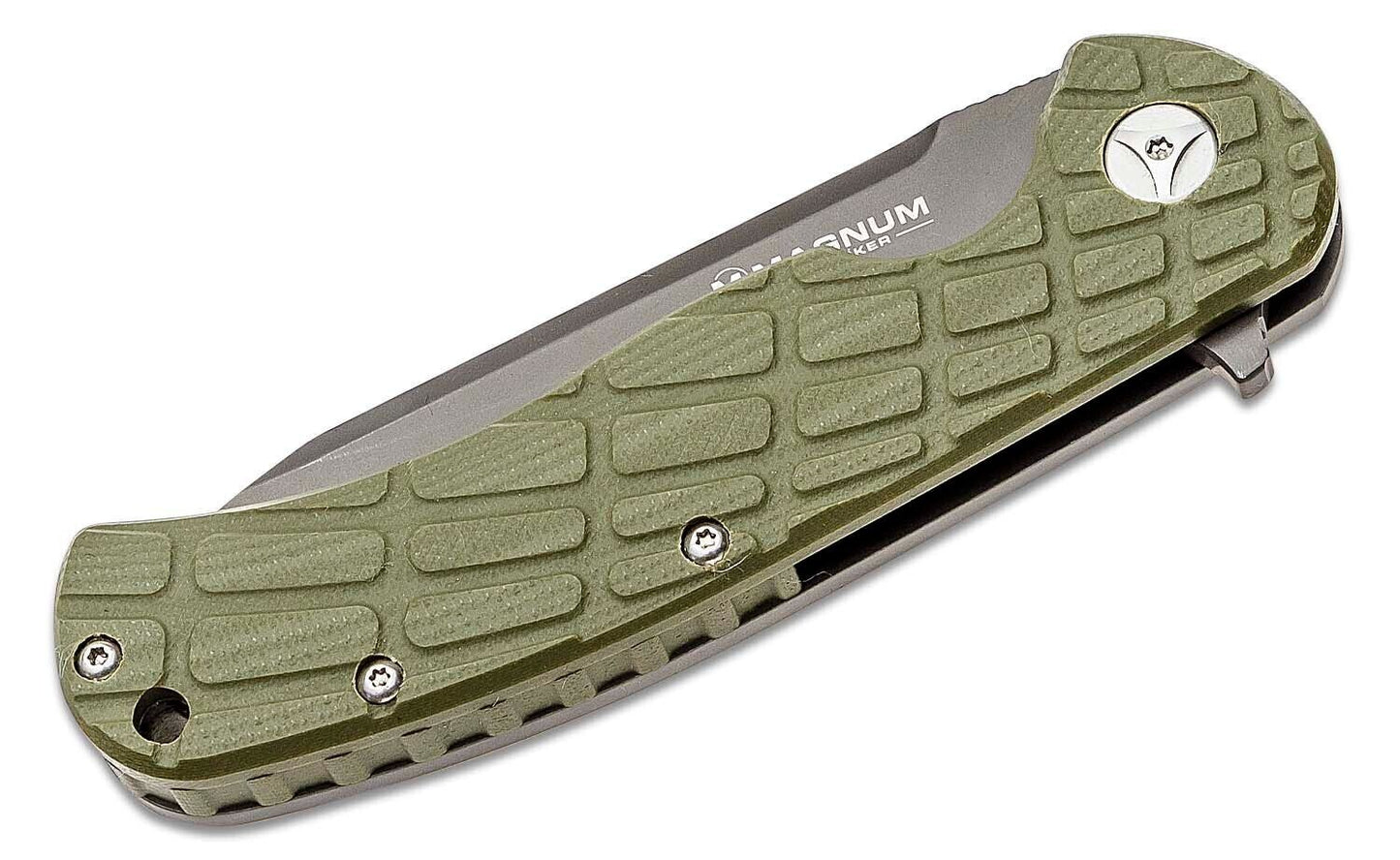 Boker Magnum Foxtrot Sierra Flipper Knife 3.375" Gray Blade, OD Green G10