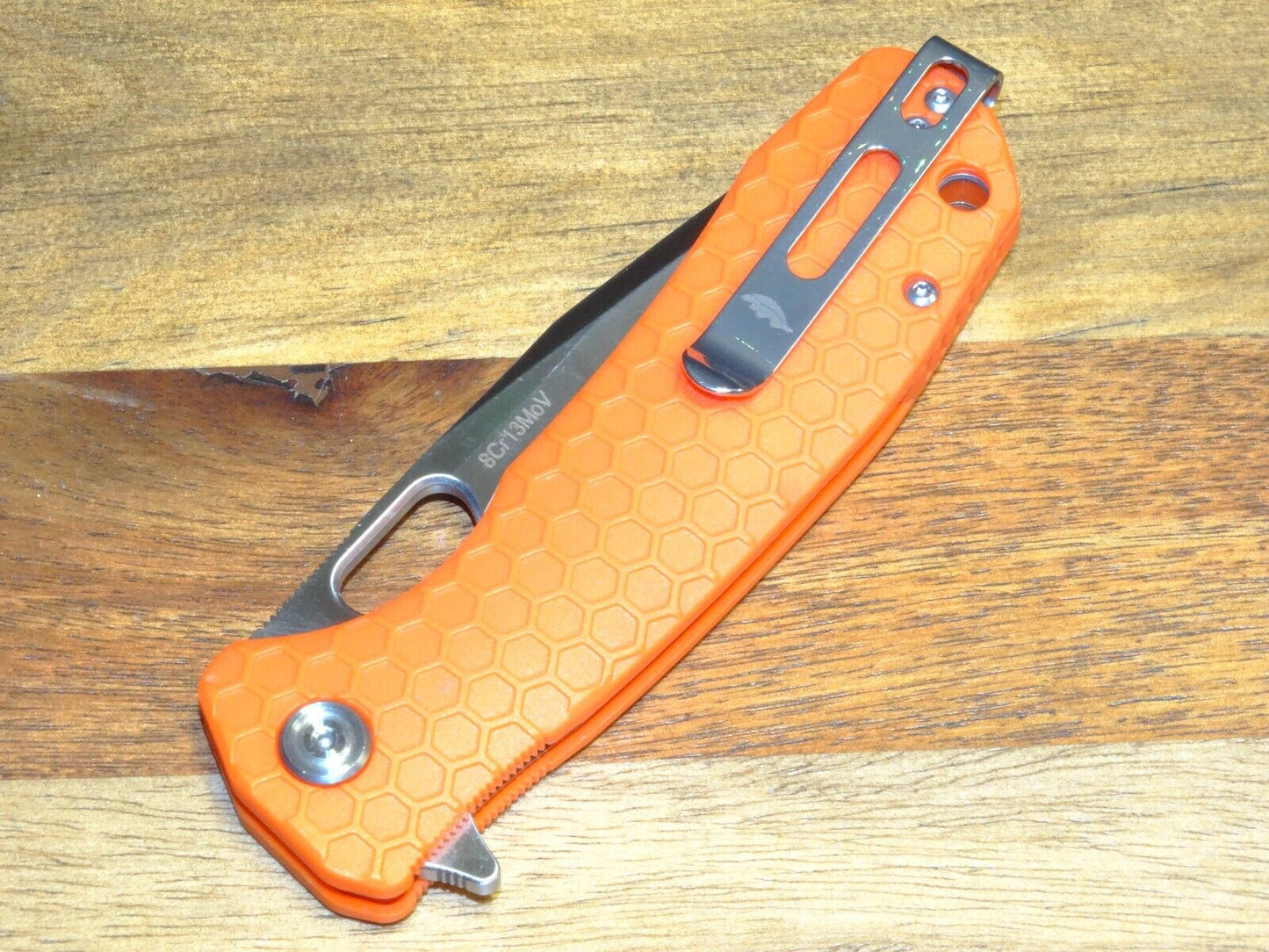 Honey Badger Knives Large Folding 3.63" 8CR13MOV Steel Blade Orange FRN Handle