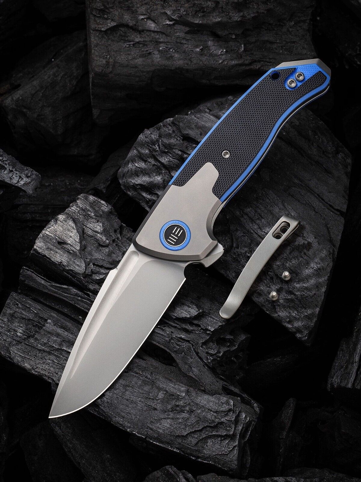 We Knife Press Check Flipper Knife 3.15" CPM-20CV Blasted Drop Point Titanium