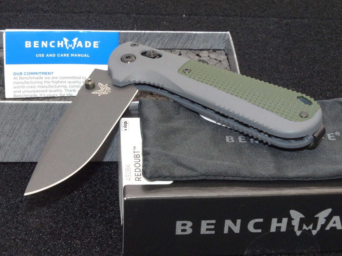 Benchmade 430BK Redoubt 3.55" Gray/Green Grivory Folding Knife w/ Nylon Sheath