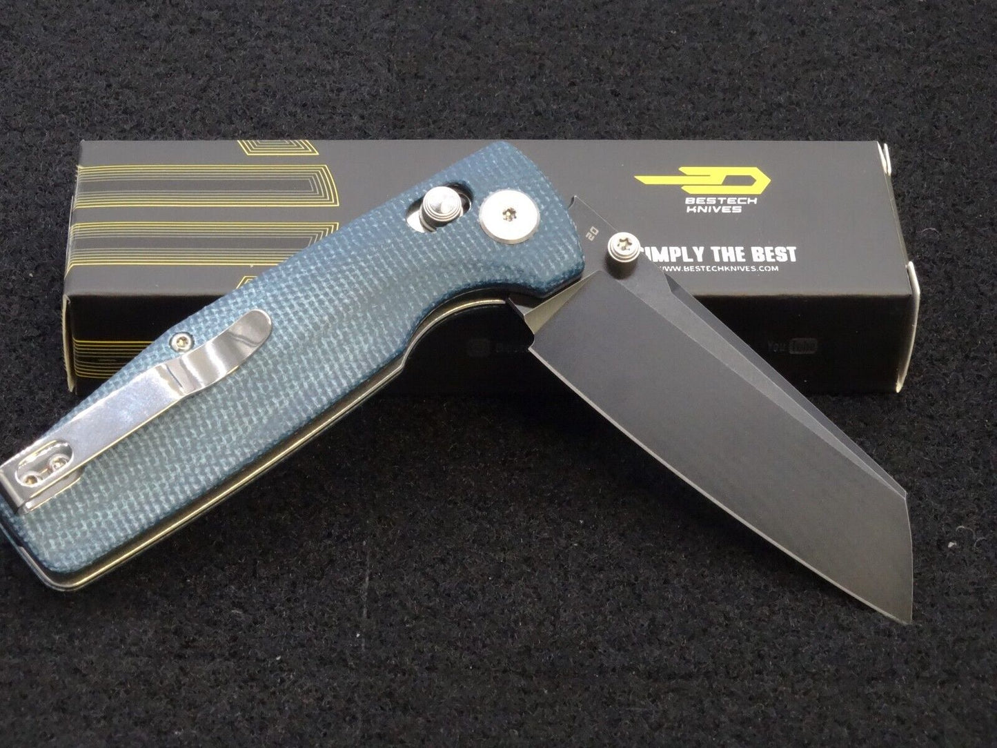 Bestech Knives Slasher Knife Axis Lock Blue Micarta Folding Black D2 Steel 43C2