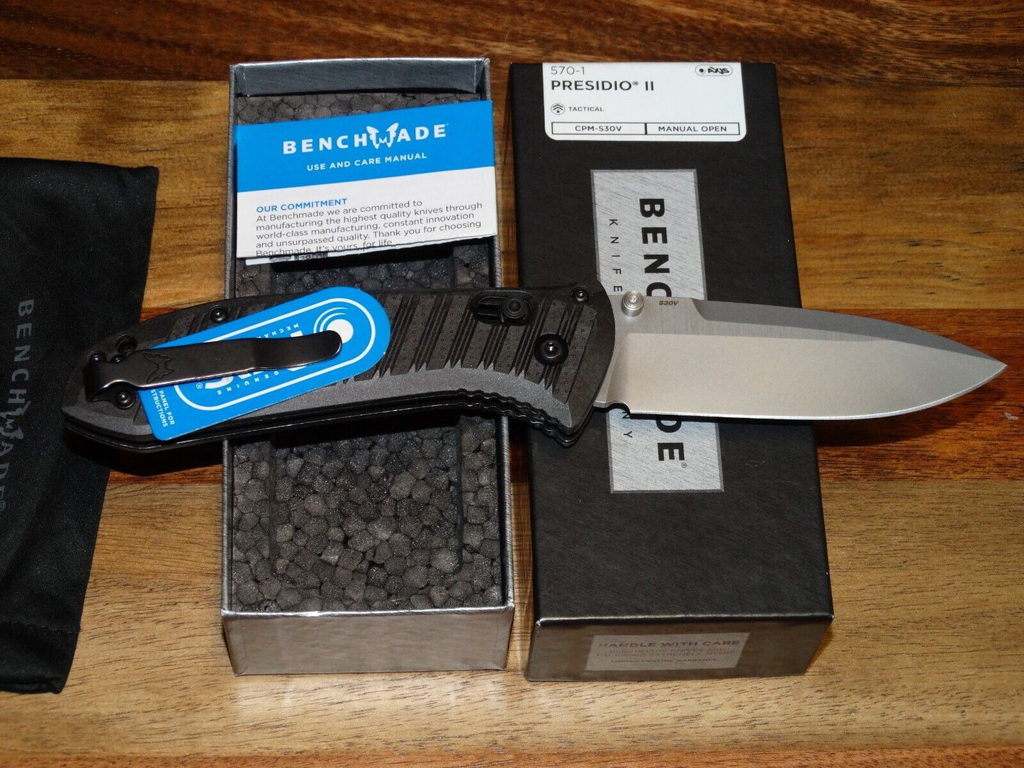 Benchmade Presidio II 3.72" S30V Satin Plain Blade, Milled Black CF-Elite Handle