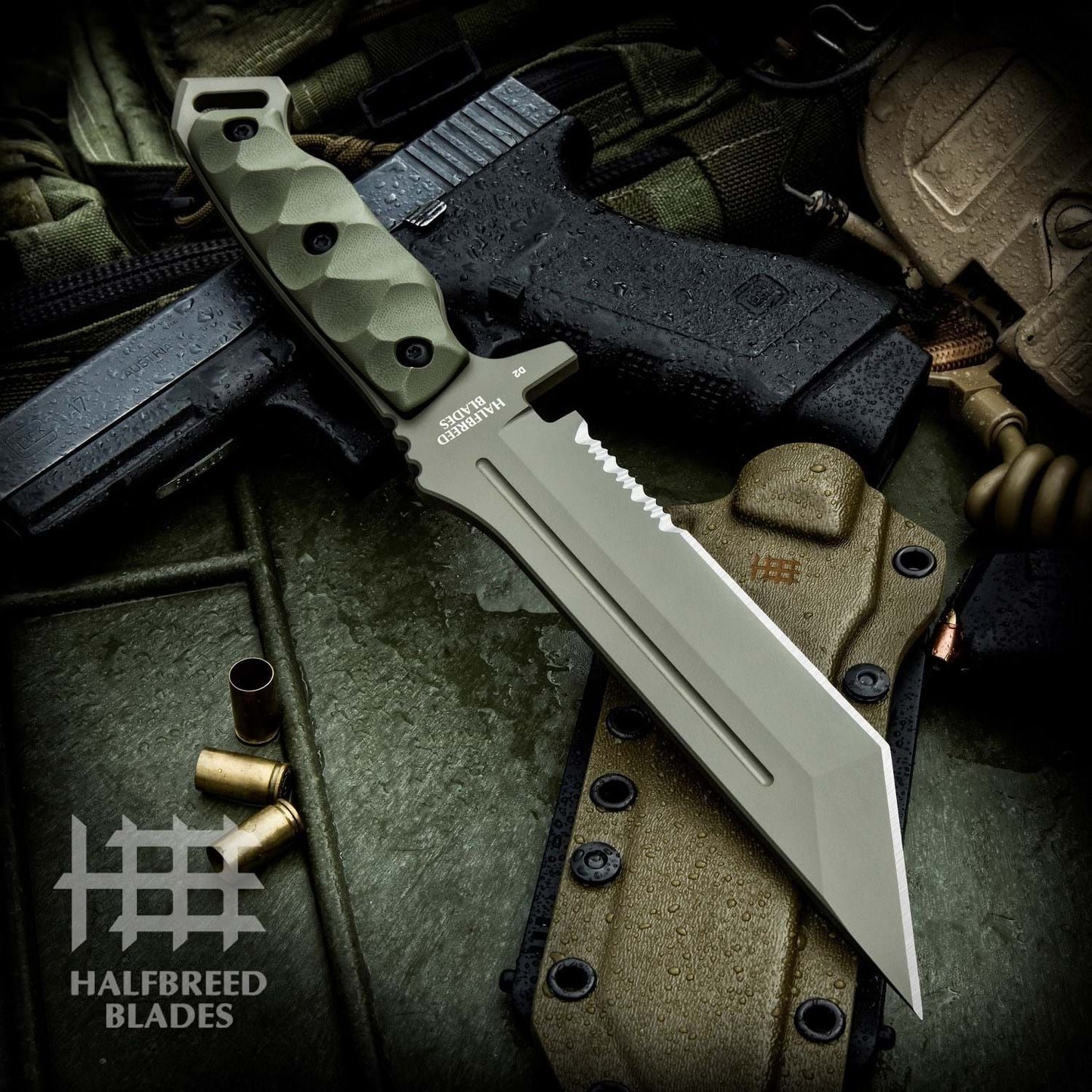 Halfbreed Blades Medium Infantry Fixed Blade Knife G10 Handle K110 D2 Tool Steel