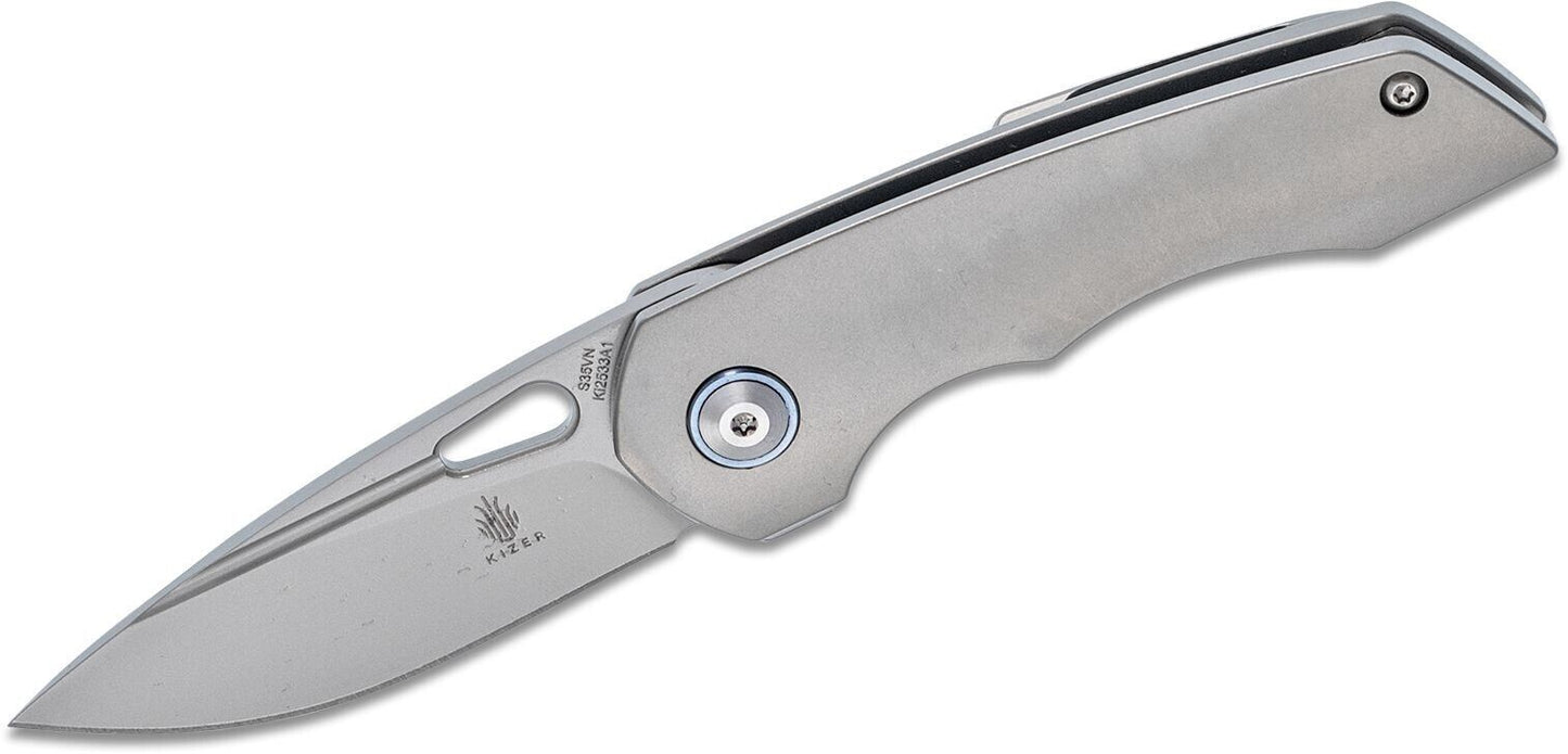 KIZER MICROLITH FLIPPER KNIFE TITANIUM HANDLE S35VN STAINLESS 2.5" BLADE