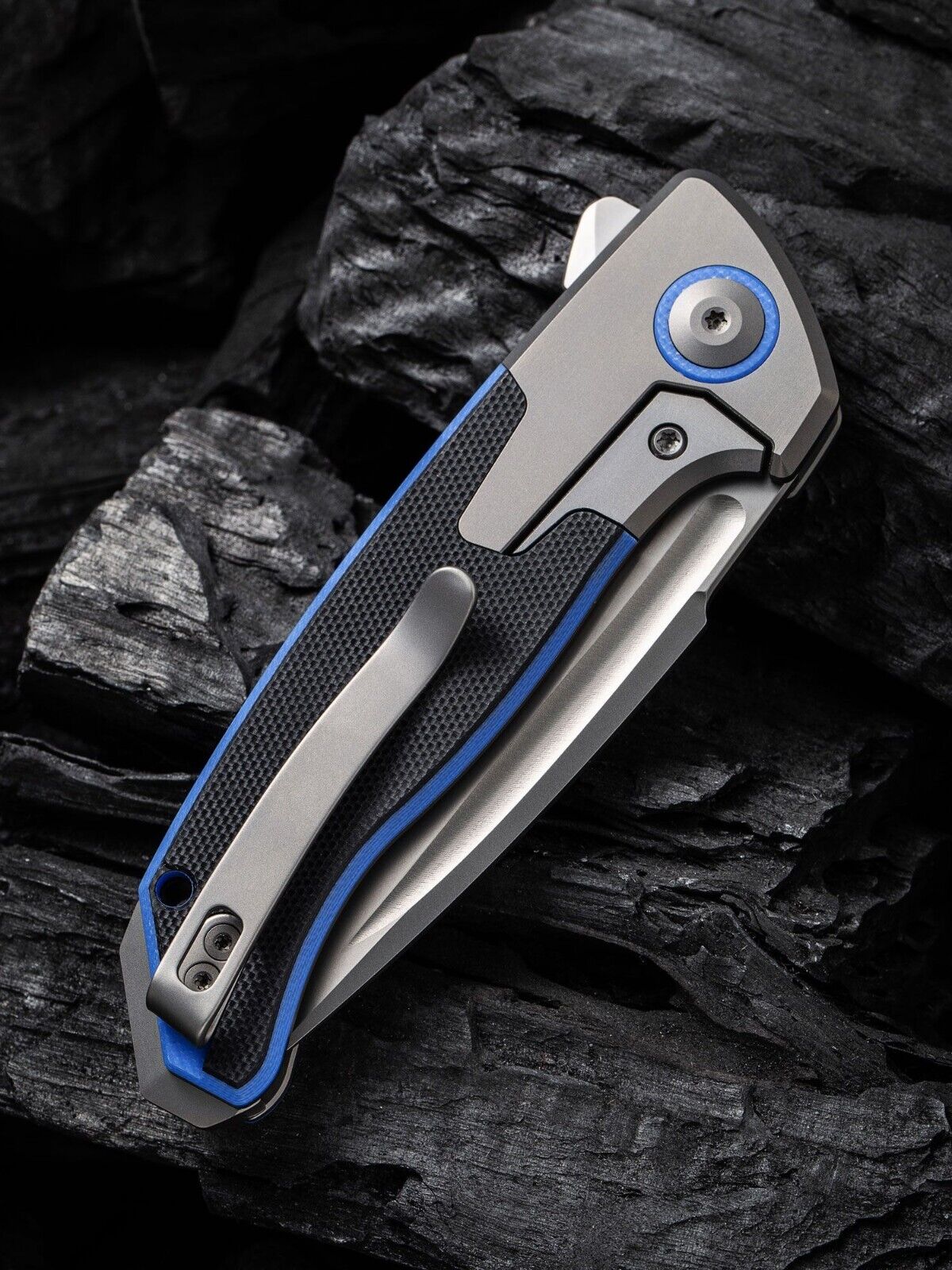 We Knife Press Check Flipper Knife 3.15" CPM-20CV Blasted Drop Point Titanium