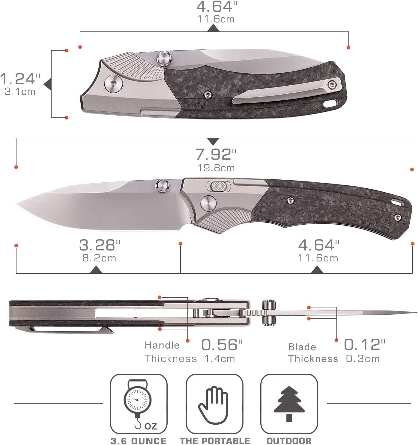 REMETTE Folding Pocket Knife (WD107), Button Lock, Pearlescent M390 Blade