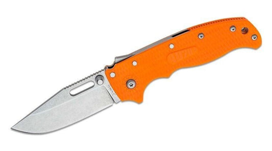 Andrew Demko AD20.5 Shark Lock Knife 3" K110 D2 Orange Grivory Scales Clip Point