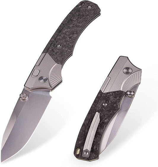 REMETTE Folding Pocket Knife (WD107), Button Lock, Pearlescent M390 Blade