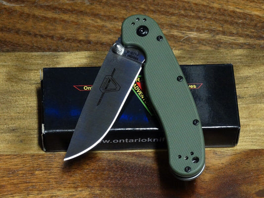 Ontario RAT Model 2 Folding 3.0" Satin Plain Blade, Olive Drab Nylon Handles