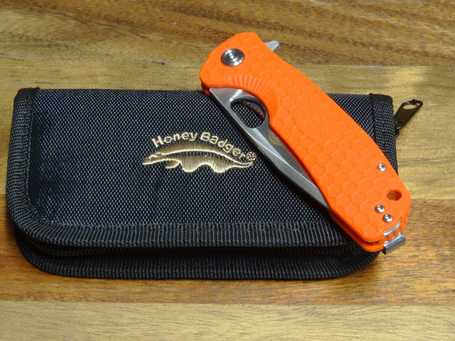 Honey Badger Knives Large Folding 3.63" 8CR13MOV Steel Blade Orange FRN Handle