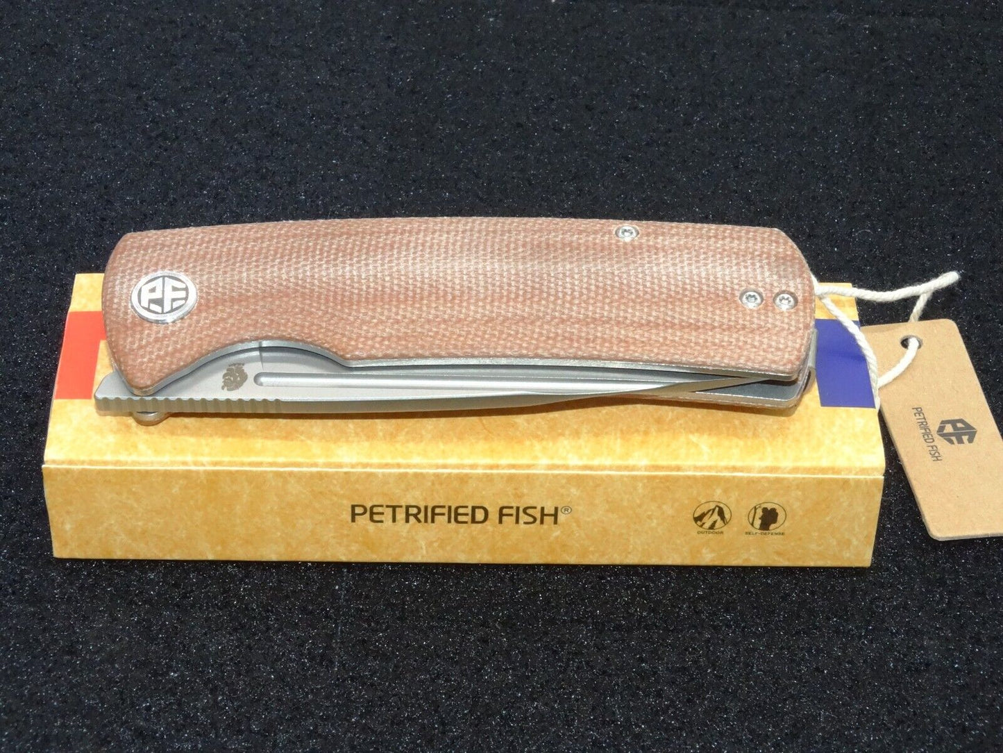 Petrified Fish Beluga PFP01 Folding Knife Brown Micarta Handle K110 Plain