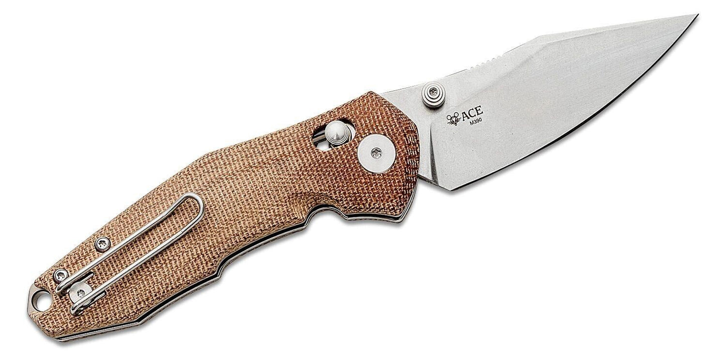 GiantMouse Nazca Natural Canvas Micarta, M390, Voxnaes &Anso Design Pocket Knife