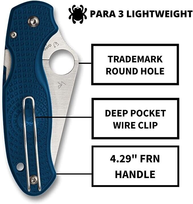 Spyderco Para 3 Lightweight Utility Pocket Knife with 2.92" CPM Kobalt Blue