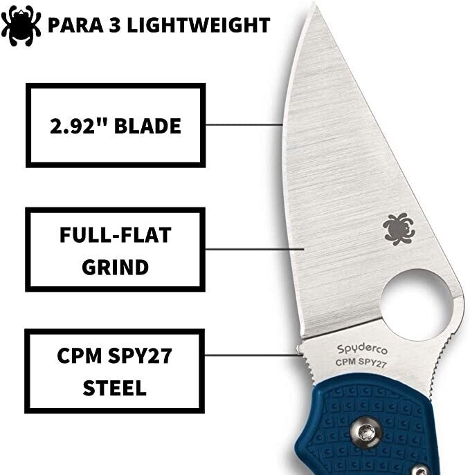 Spyderco Para 3 Lightweight Utility Pocket Knife with 2.92" CPM Kobalt Blue