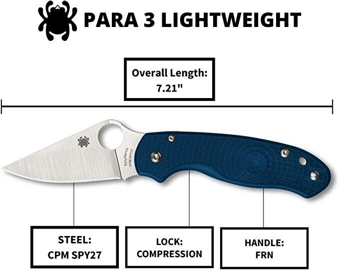 Spyderco Para 3 Lightweight Utility Pocket Knife with 2.92" CPM Kobalt Blue