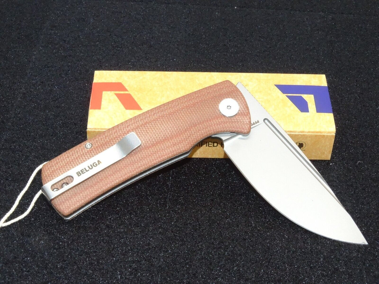 Petrified Fish Beluga PFP01 Folding Knife Brown Micarta Handle K110 Plain