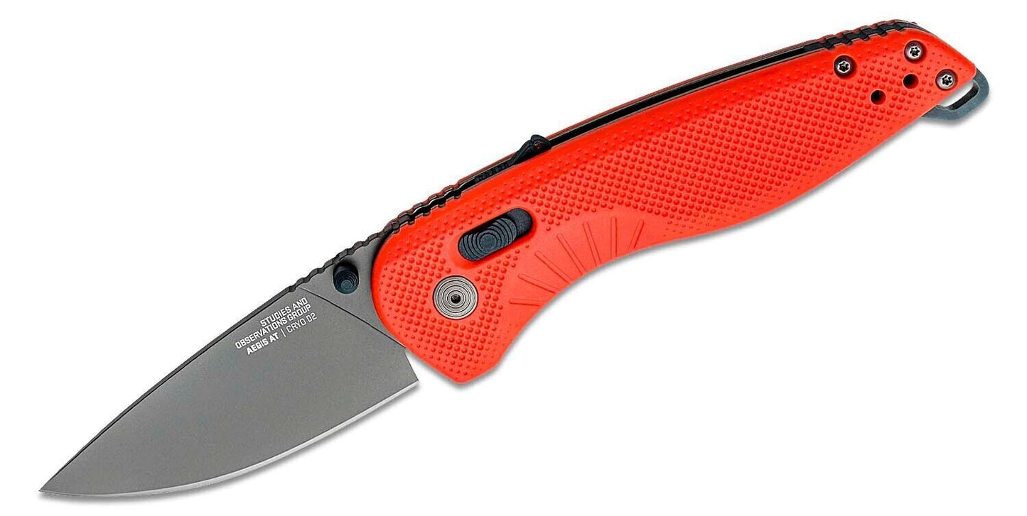 SOG Aegis AT Rescue Red Assisted Folding Knife 3.11" D2 Black Drop Point Blade