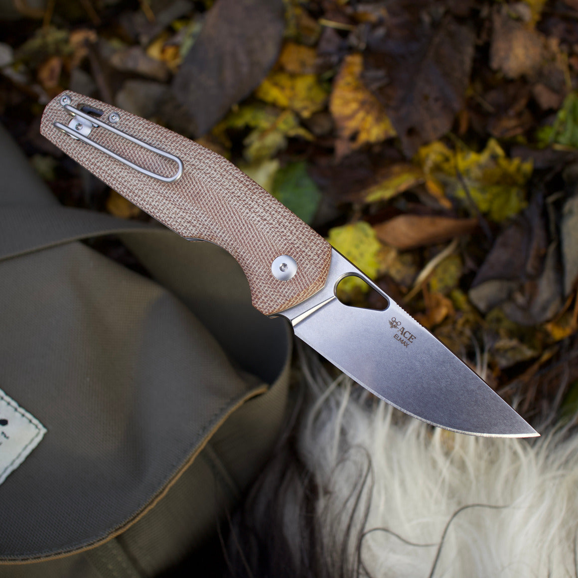 GiantMouse ACE Nimbus V2 Folding Knife 3" Elmax Satin Blade, Natural Micarta