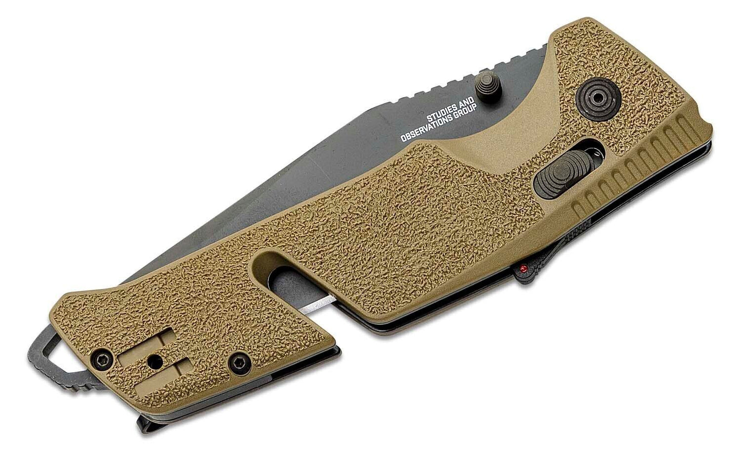 SOG Trident AT Flat Dark Earth Assisted Folding Knife 3.7" D2 Black Tanto Plain