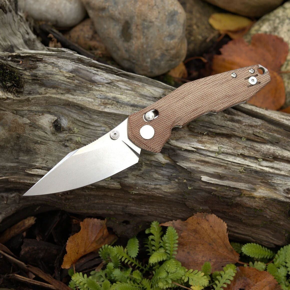 GiantMouse Nazca Natural Canvas Micarta, M390, Voxnaes &Anso Design Pocket Knife