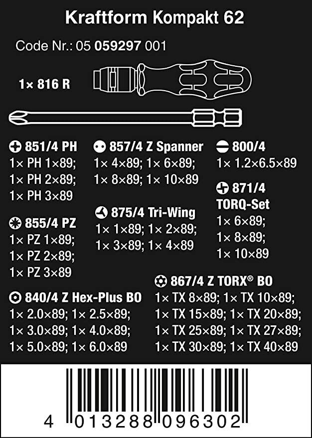 Wera - Kraftform Kompakt 62 Bitholding Screwdriver and Pouch Set, 33- Pieces