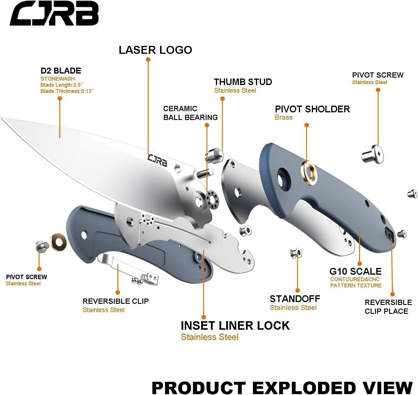 CJRB Small Feldspar Linerlock Folding Knife 3" D2 Tool Steel Blade G10 Handle