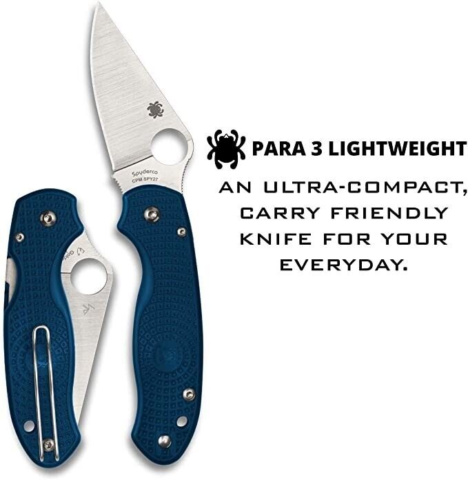 Spyderco Para 3 Lightweight Utility Pocket Knife with 2.92" CPM Kobalt Blue