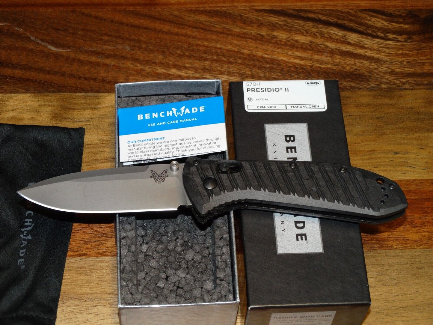 Benchmade Presidio II 3.72" S30V Satin Plain Blade, Milled Black CF-Elite Handle