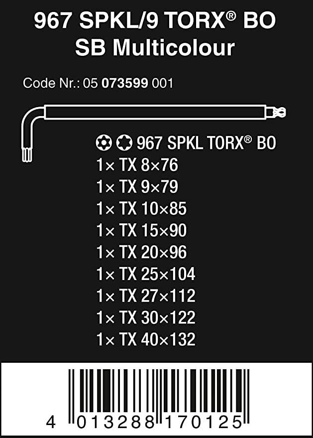 Wera 967 SPKL/9 Torx SB Multicolor 9 Piece SET