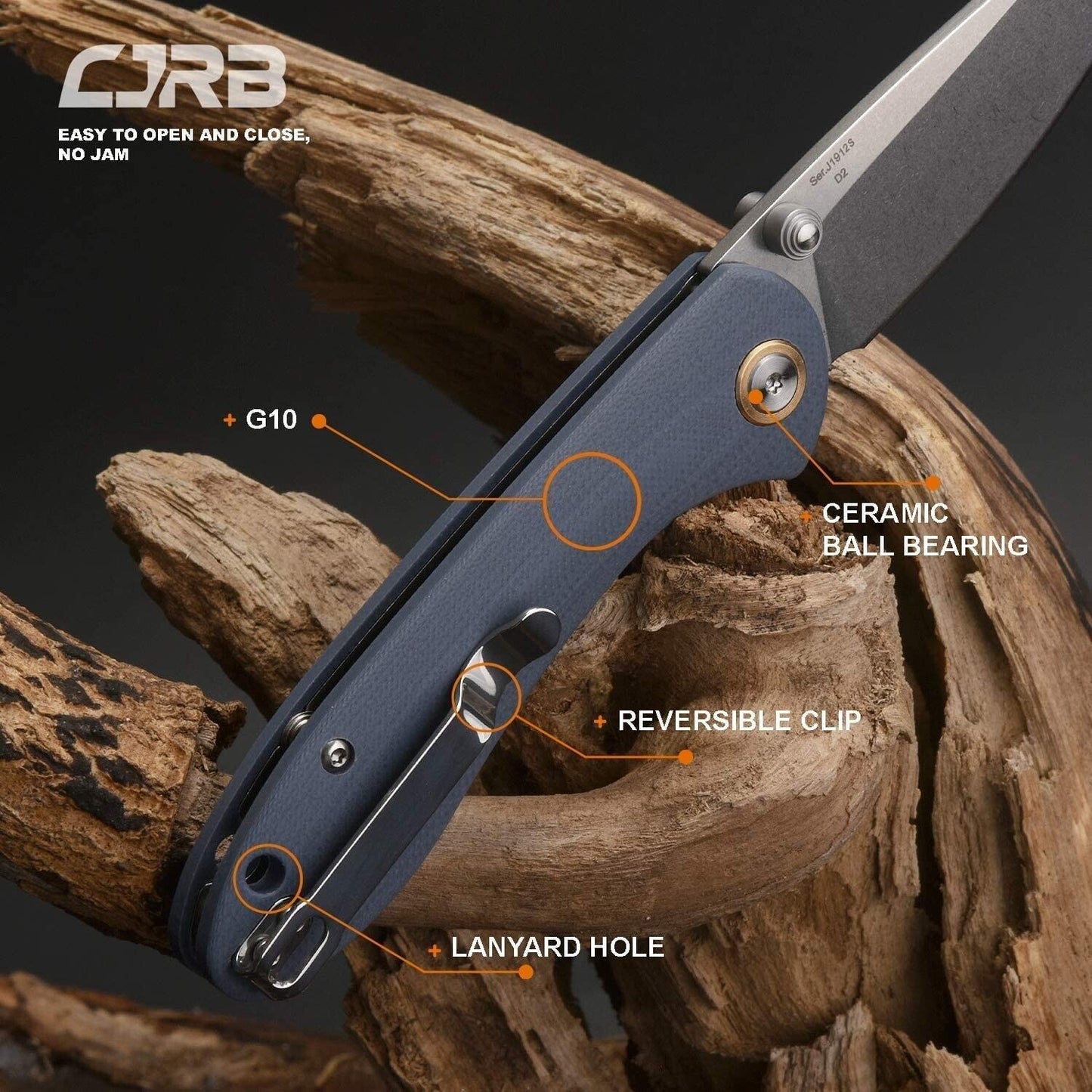 CJRB Small Feldspar Linerlock Folding Knife 3" D2 Tool Steel Blade G10 Handle