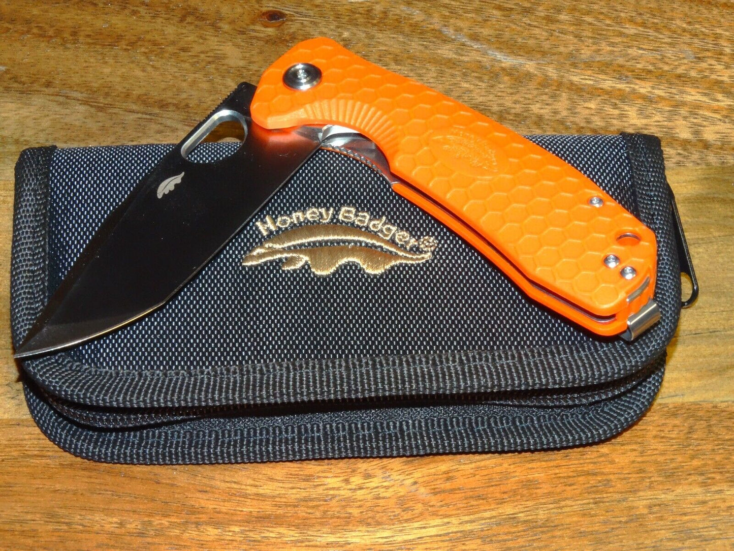 Honey Badger Knives Large Folding 3.63" 8CR13MOV Steel Blade Orange FRN Handle