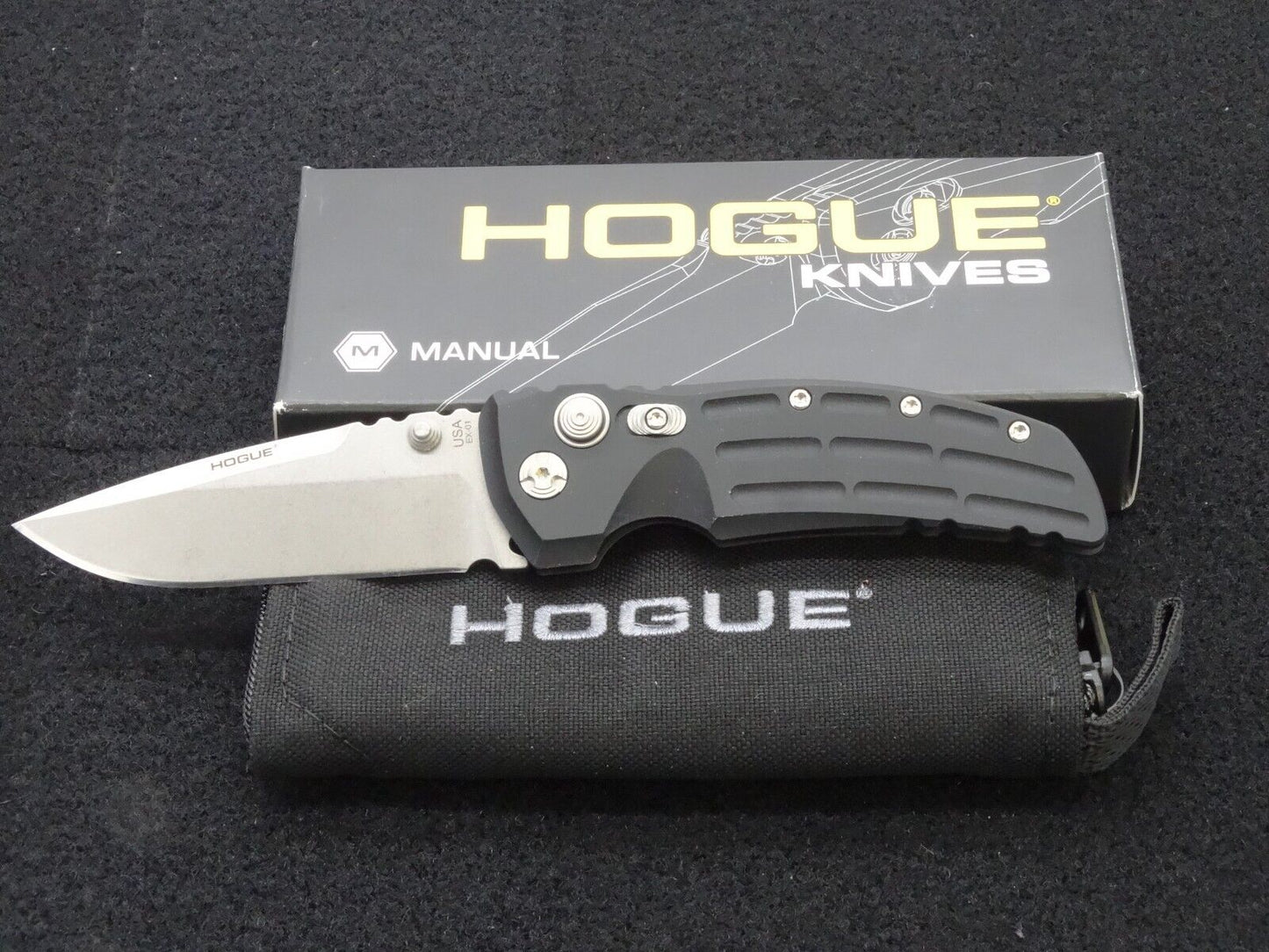 Hogue EX-01 Manual Folder 3.5" Drop Point Blade Knife - Matte Black