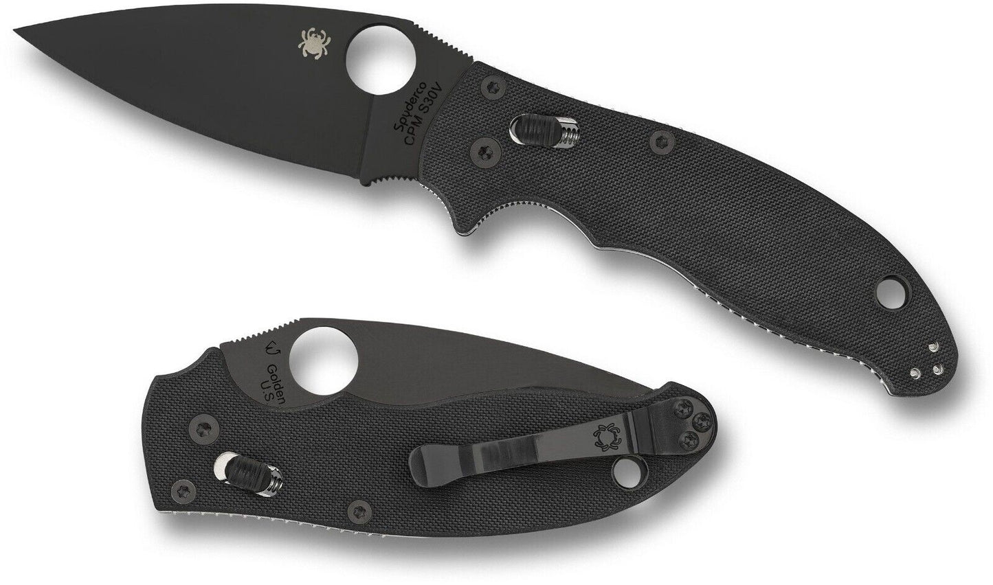 Spyderco Manix 2 Folding Knife 3-3/8" Black Plain S30V Blade, G10 Handles