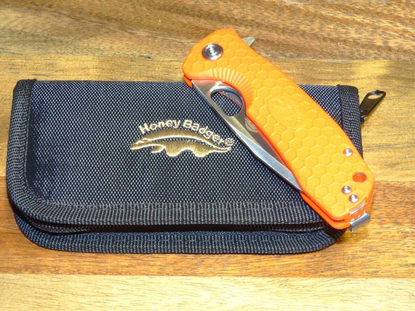 Honey Badger Knives Large Folding 3.63" 8CR13MOV Steel Blade Orange FRN Handle