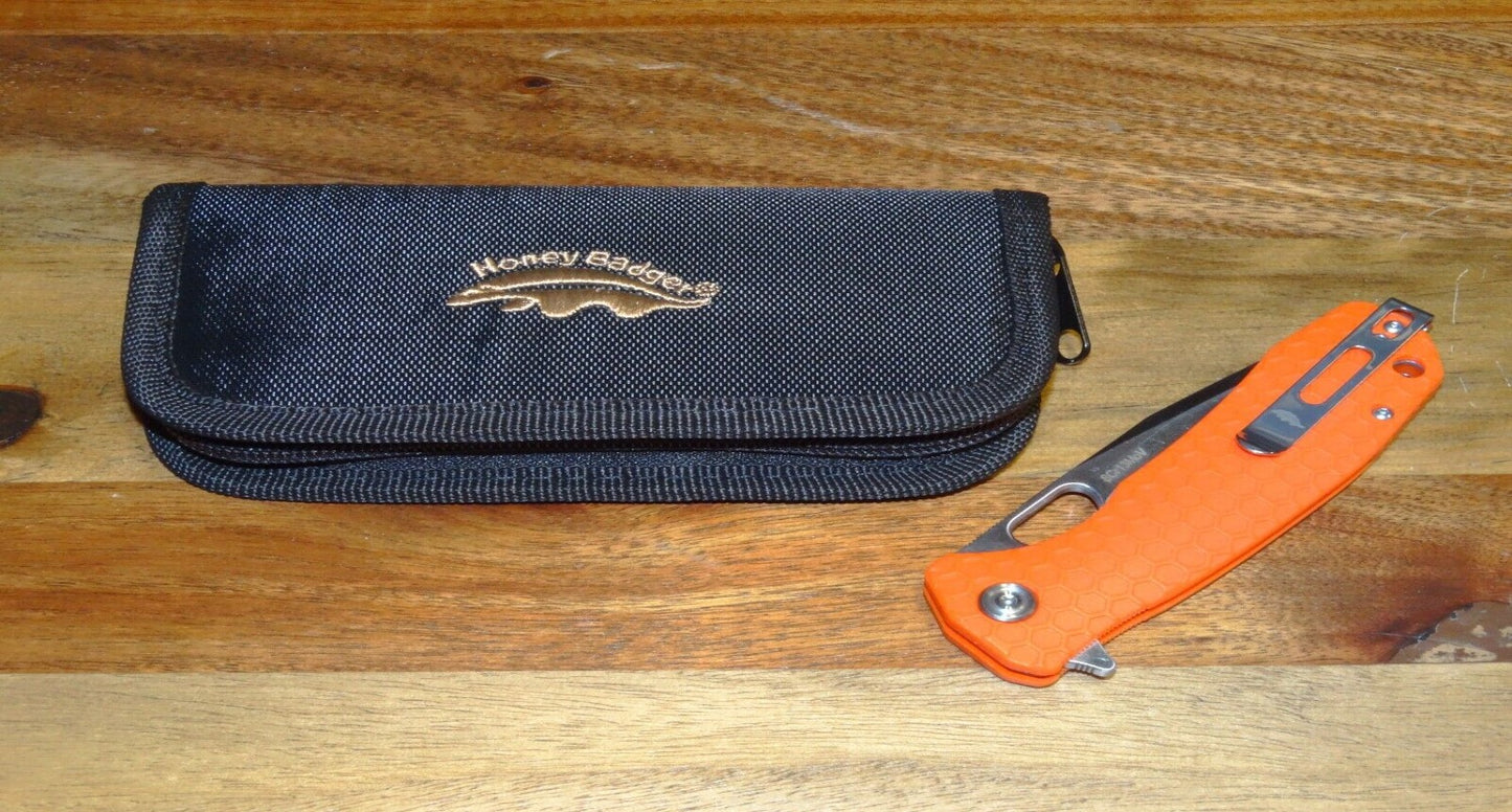 Honey Badger Knives Large Folding 3.63" 8CR13MOV Steel Blade Orange FRN Handle