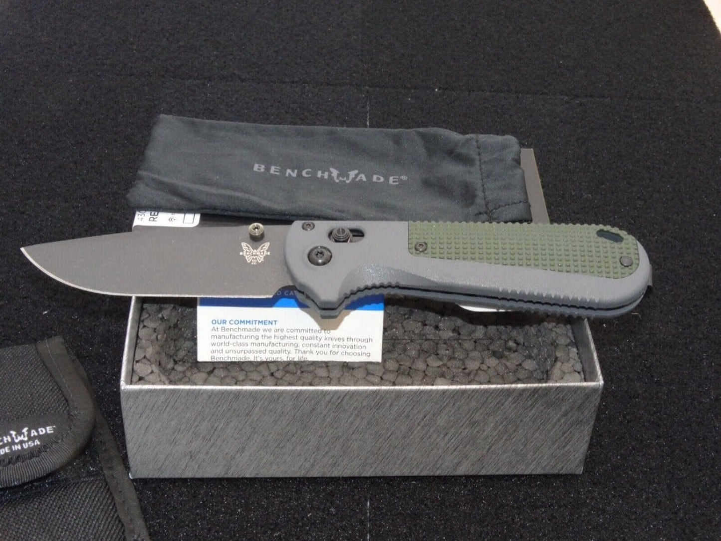 Benchmade 430BK Redoubt 3.55" Gray/Green Grivory Folding Knife w/ Nylon Sheath