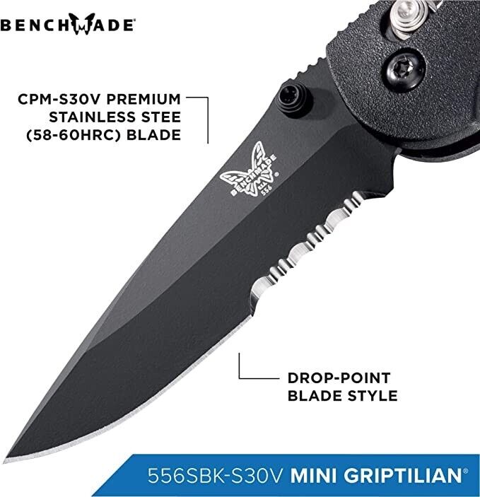 Benchmade Mini Griptilian AXIS Lock Knife 2.91" S30V Steel DPBlade Serrated Edge