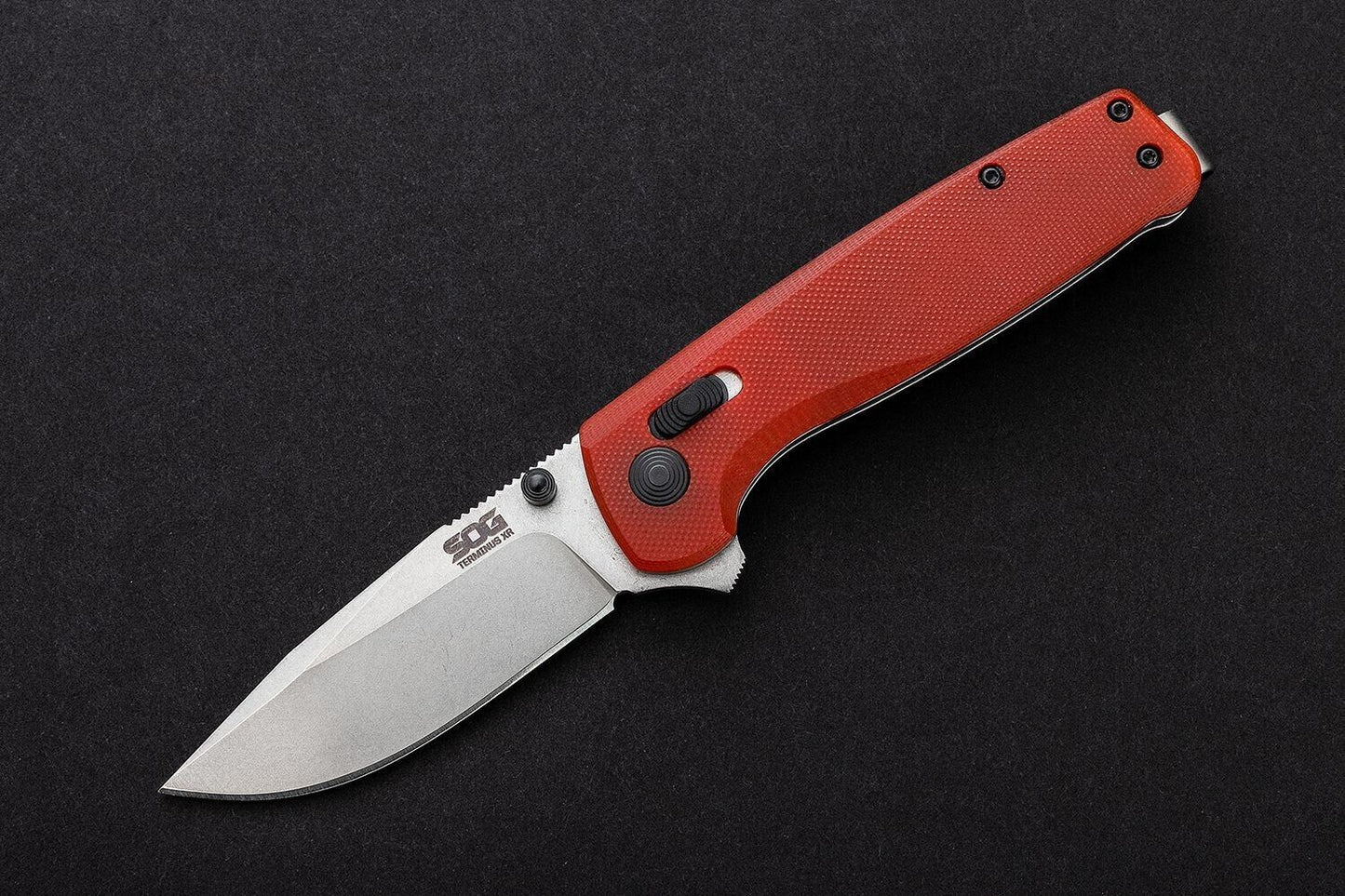 NEW SOG Terminus XR Flipper Knife 2.95" Stonewashed D2 Clip Point Blade Red G10