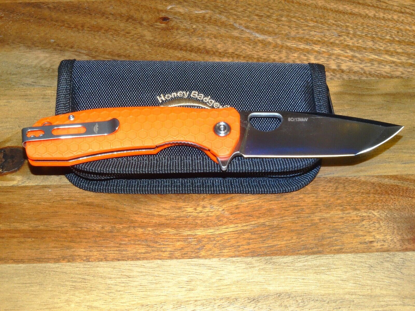 Honey Badger Knives Large Folding 3.63" 8CR13MOV Steel Blade Orange FRN Handle