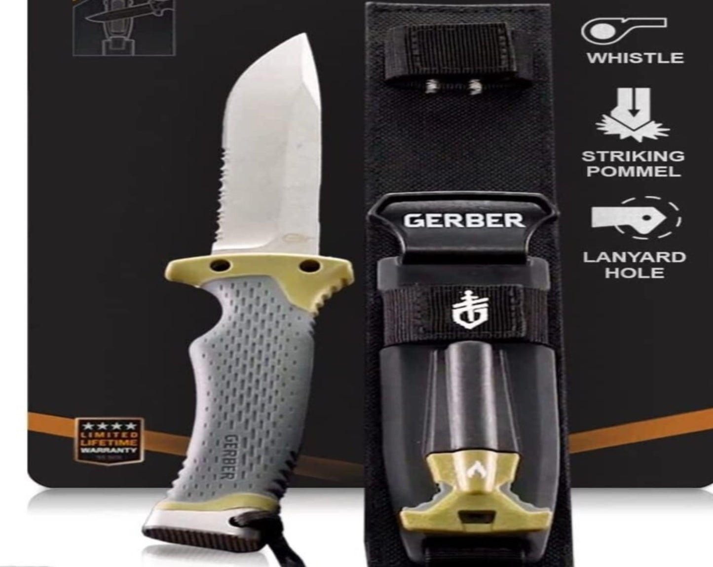 Gerber Gear Ultimate Pro 4.75" Tactical Knife with Fire Starter Sharpener Sheath