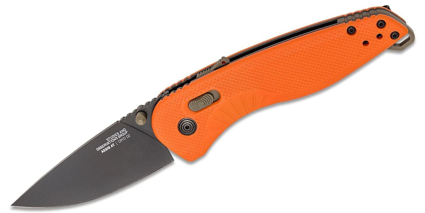 SOG Aegis AT Blaze and ORANGE Assisted Folding Knife 3.13" D2 Black Plain Blade