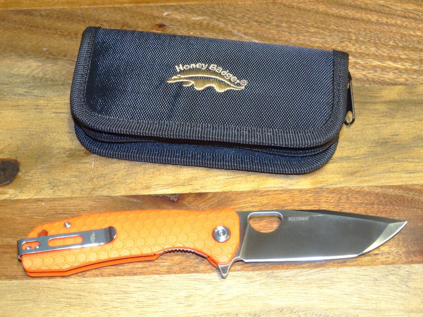 Honey Badger Knives Large Folding 3.63" 8CR13MOV Steel Blade Orange FRN Handle